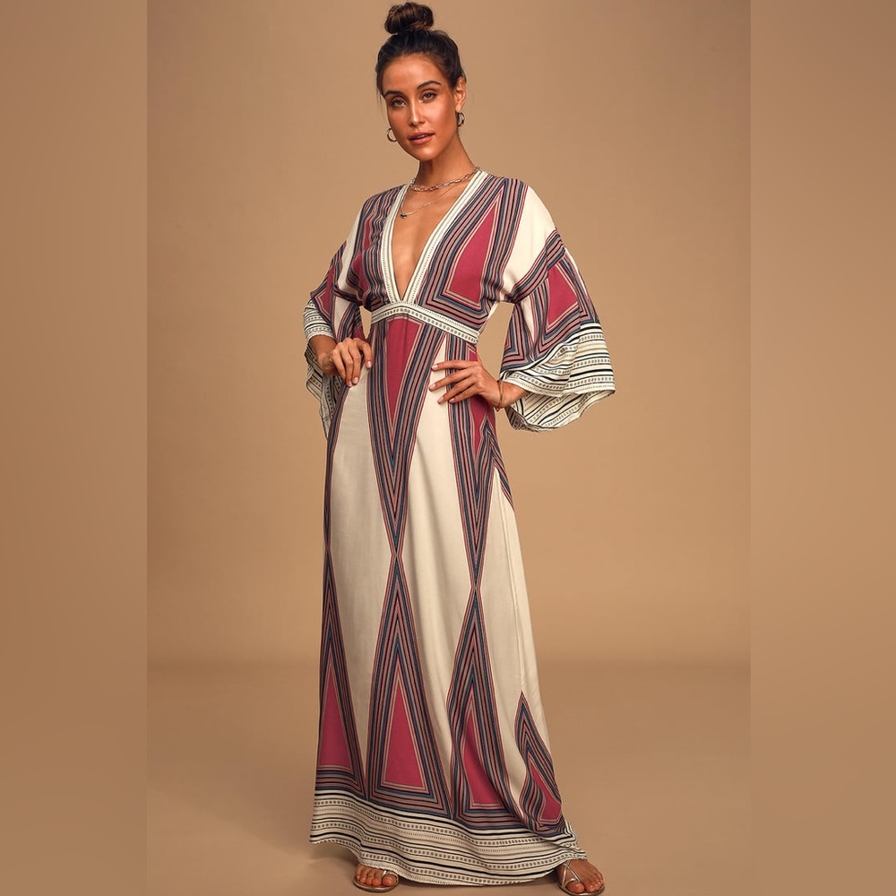 Lulus Montecito Cream Print Maxi Dress BRAND NEW - Tags still on!
